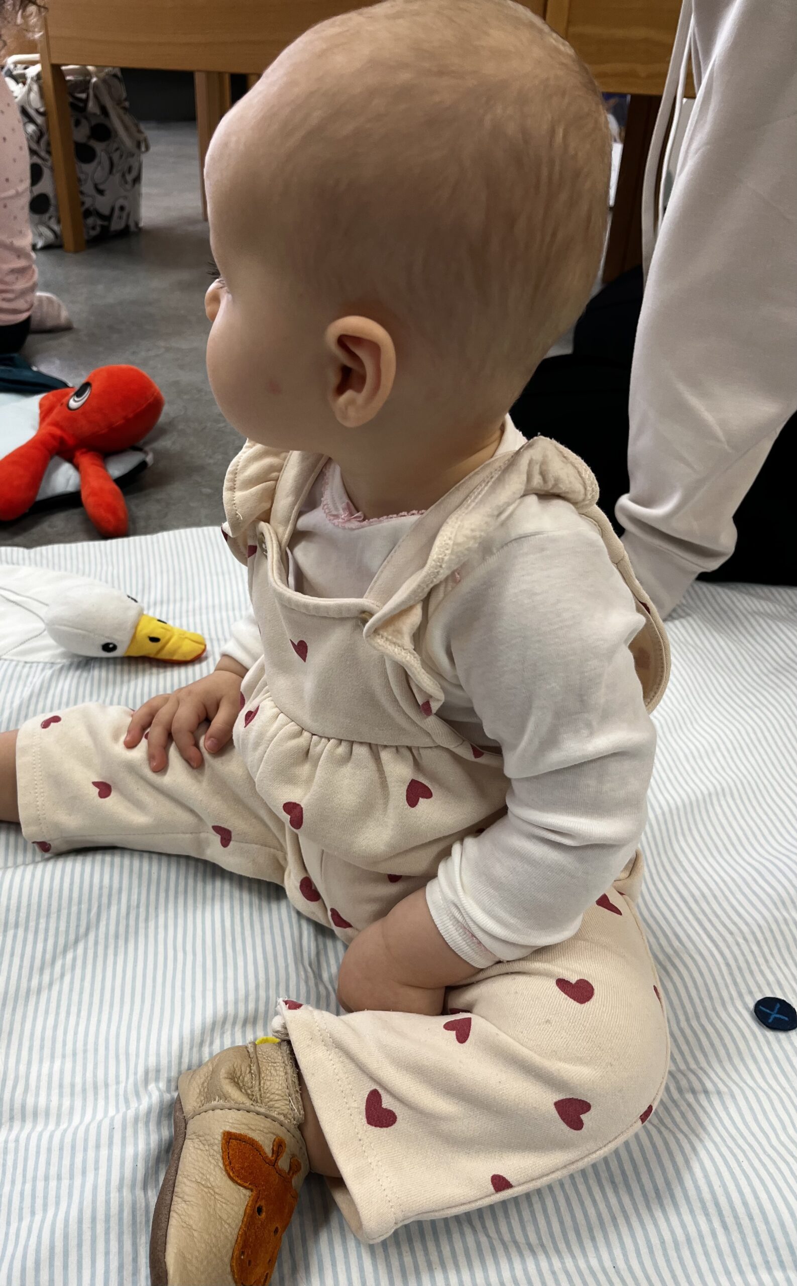 Patachou assise sur un tapis pendant la séance